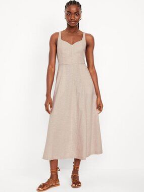 OLD NAVY Women's Fit & Flare Sleeveless Linen-Blend Midi Dress Size M